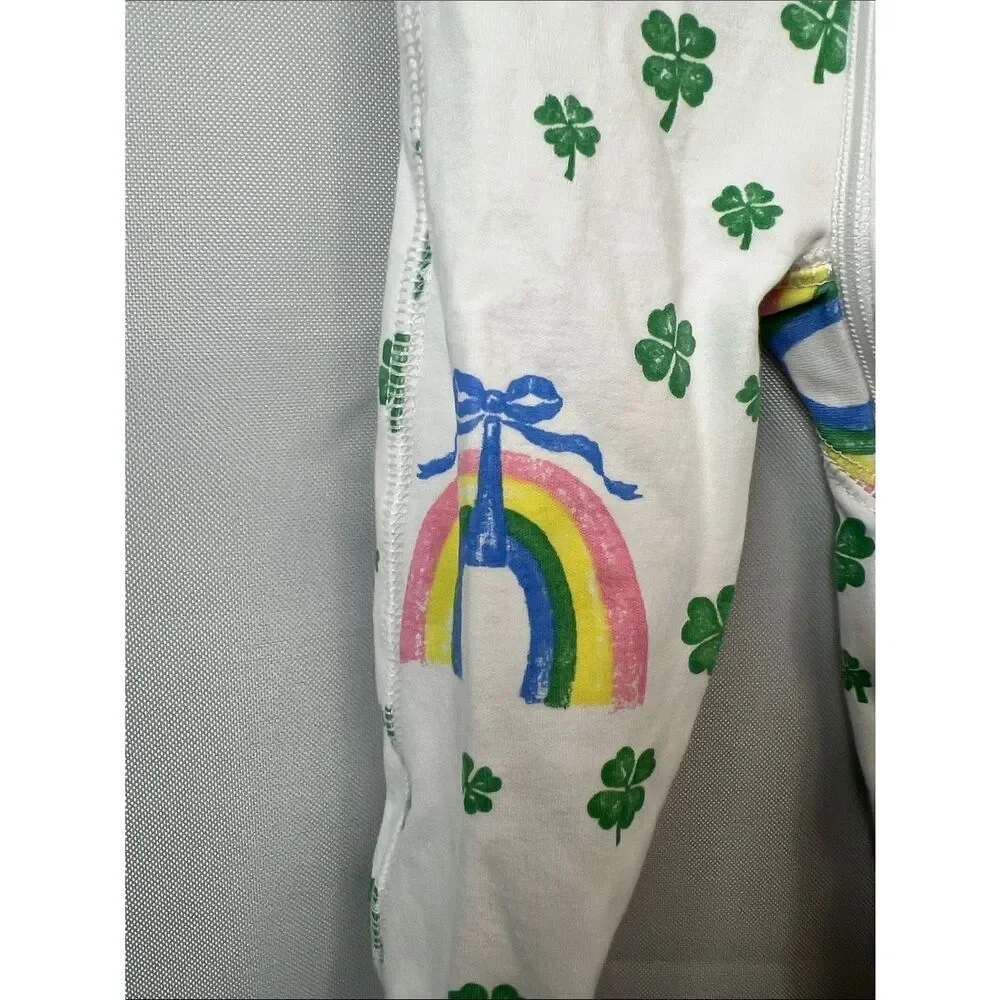 The Beaufort Bonnet Company shamrock bows and rainbows print footie NWOT o/3 m